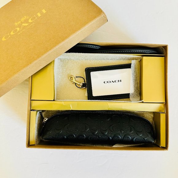 COACH SIGNATURE LOGO LEATHER PENCIL CASE ID LANYARD 3 PIECE GIFT SET BOXED - Picture 1 of 8